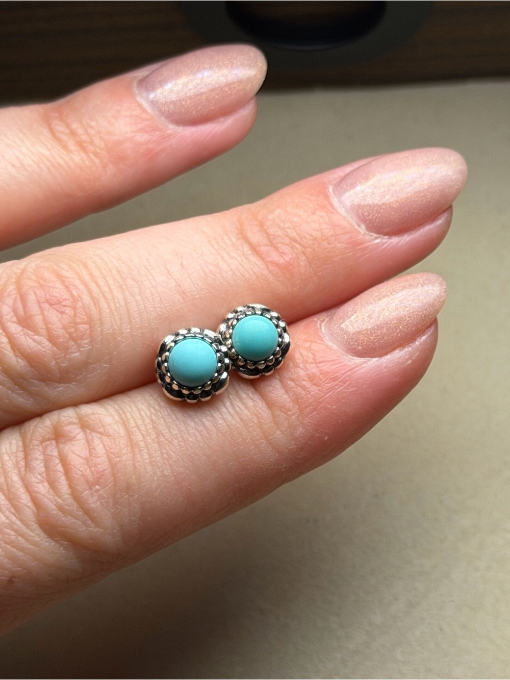 Pandora 925 Turquoise Silver Beaded Stud Earrings
